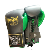 No Boxing No Life Black & Green Boxing Gloves | Premium Mexican Handmade Lace-Up Training Gloves